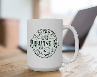 St. Patrick Brewing Co. Mug, Lucky Spirits 15oz Ceramic Coffee Cup, Sain Patrick's Day