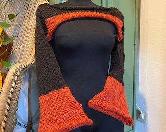 Size XS-M Brown and orange Knitted Shrug With Flared Sleeves I Fairycore Shrug | Brown Orange Knit Shrug