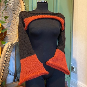 Size XS-M Brown and orange Knitted Shrug With Flared Sleeves I Fairycore Shrug Brown Orange Knit Shrug zdjęcie 1