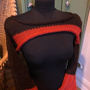 Size XS-M Brown and orange Knitted Shrug With Flared Sleeves I Fairycore Shrug Brown Orange Knit Shrug zdjęcie 3