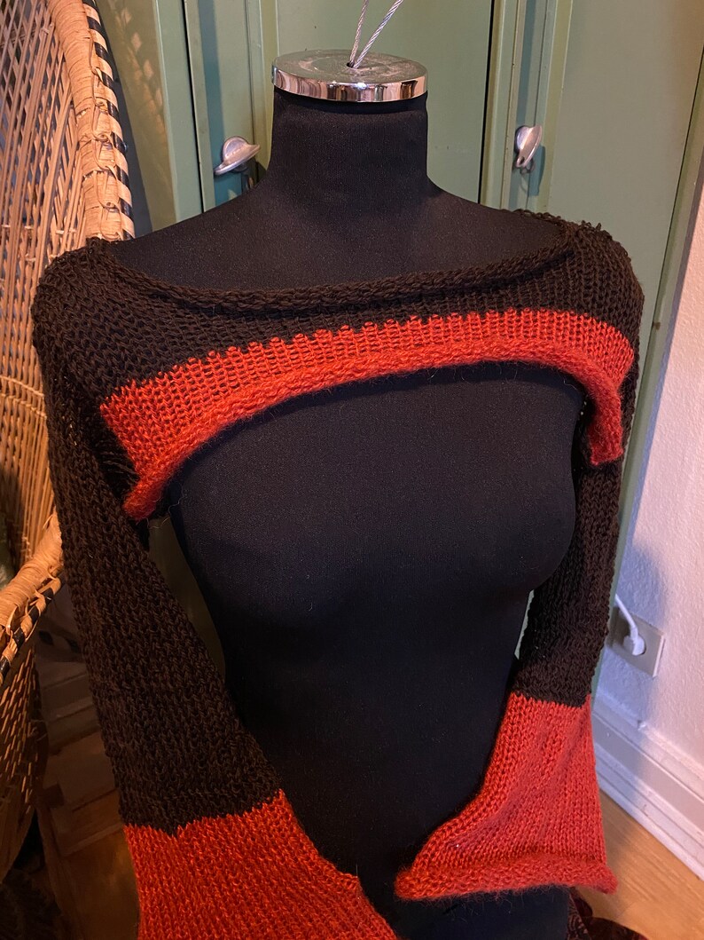 Size XS-M Brown and orange Knitted Shrug With Flared Sleeves I Fairycore Shrug Brown Orange Knit Shrug zdjęcie 3