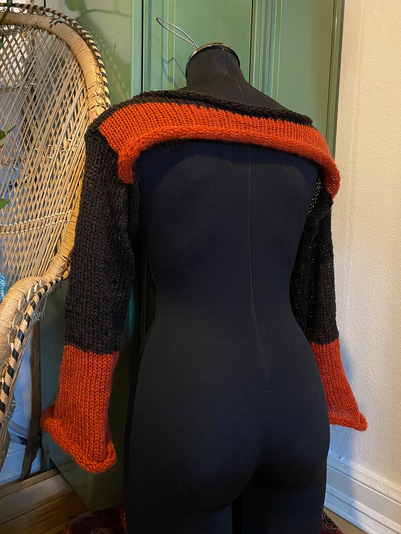 Size XS-M Brown and orange Knitted Shrug With Flared Sleeves I Fairycore Shrug Brown Orange Knit Shrug zdjęcie 5