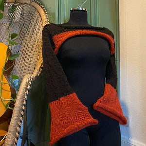 Size XS-M Brown and orange Knitted Shrug With Flared Sleeves I Fairycore Shrug Brown Orange Knit Shrug zdjęcie 2