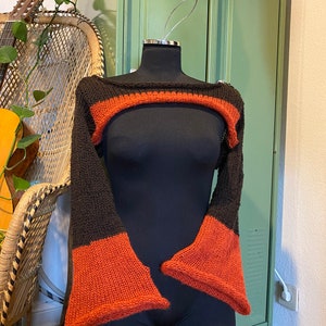 Size XS-M Brown and orange Knitted Shrug With Flared Sleeves I Fairycore Shrug Brown Orange Knit Shrug zdjęcie 4