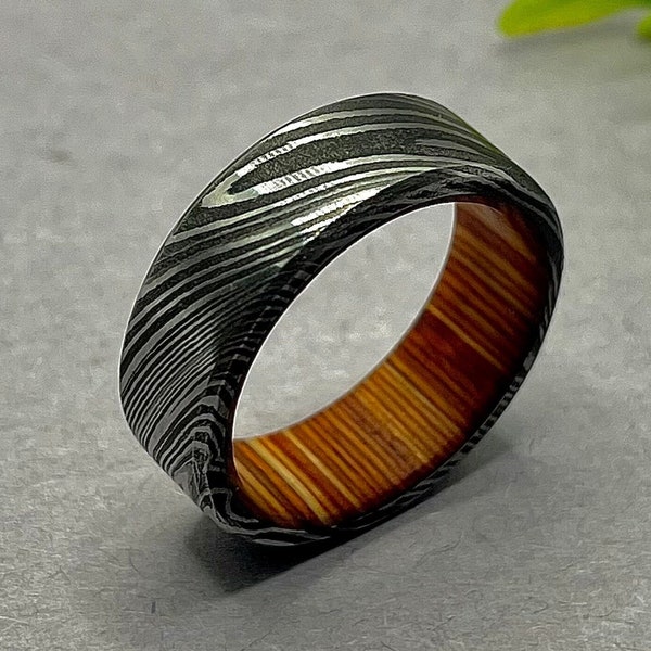 Damascus Simple Ring Damascus Steel Wedding Band Damascus Ring For Men Engagement Ring Men Promise Ring Anniversary Ring Dome Ring Men Rings