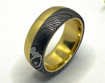 Bague en acier de Damas - Bague de mariage pour homme en or jaune Bague de fiançailles de Damas - Bande de mariage pour homme - Bague en or de Damas pour homme - Bague en or pour homme - Spart