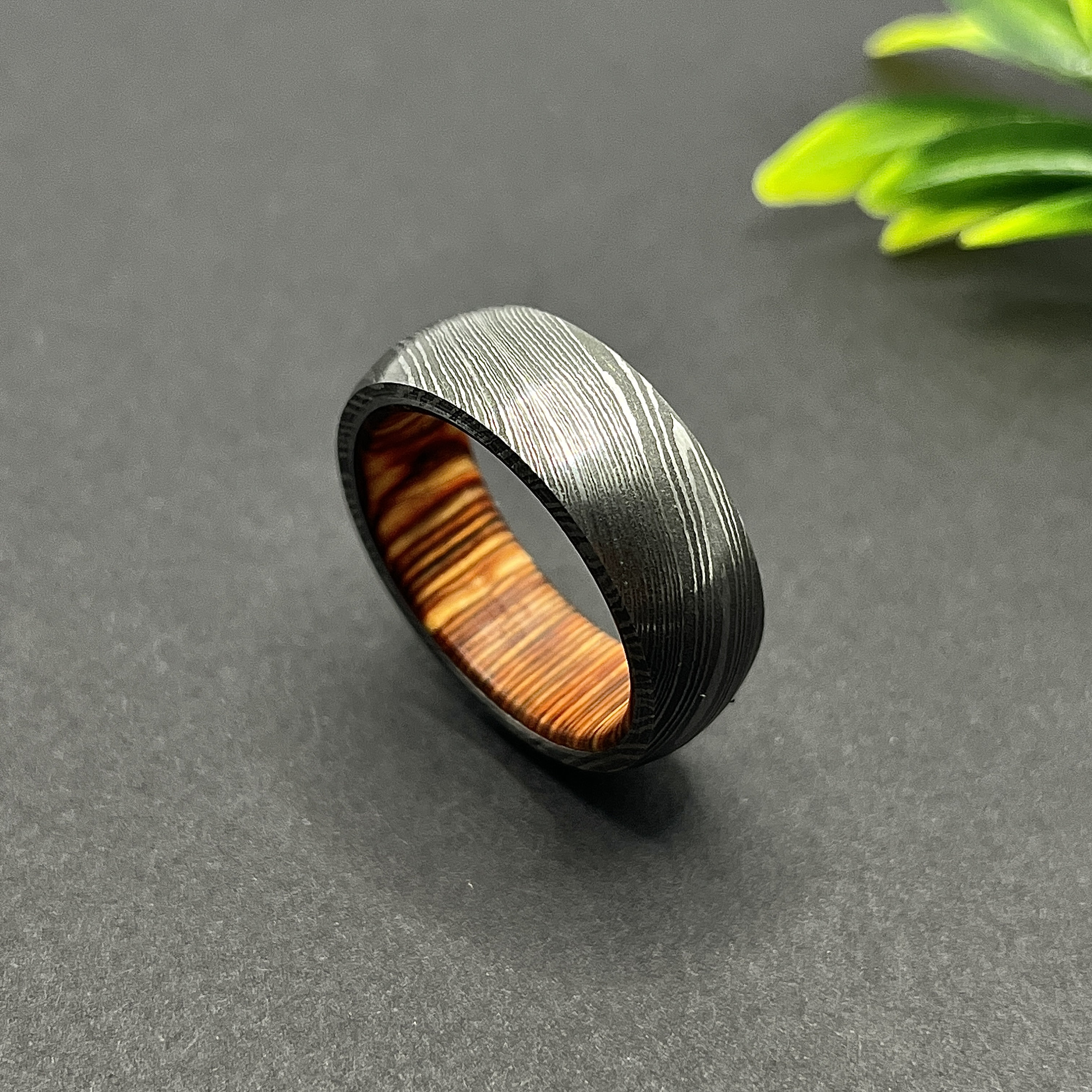 Whisky Barrel Wood Mens Wedding Ring Twist Damascus Steel Mens Ring Bo