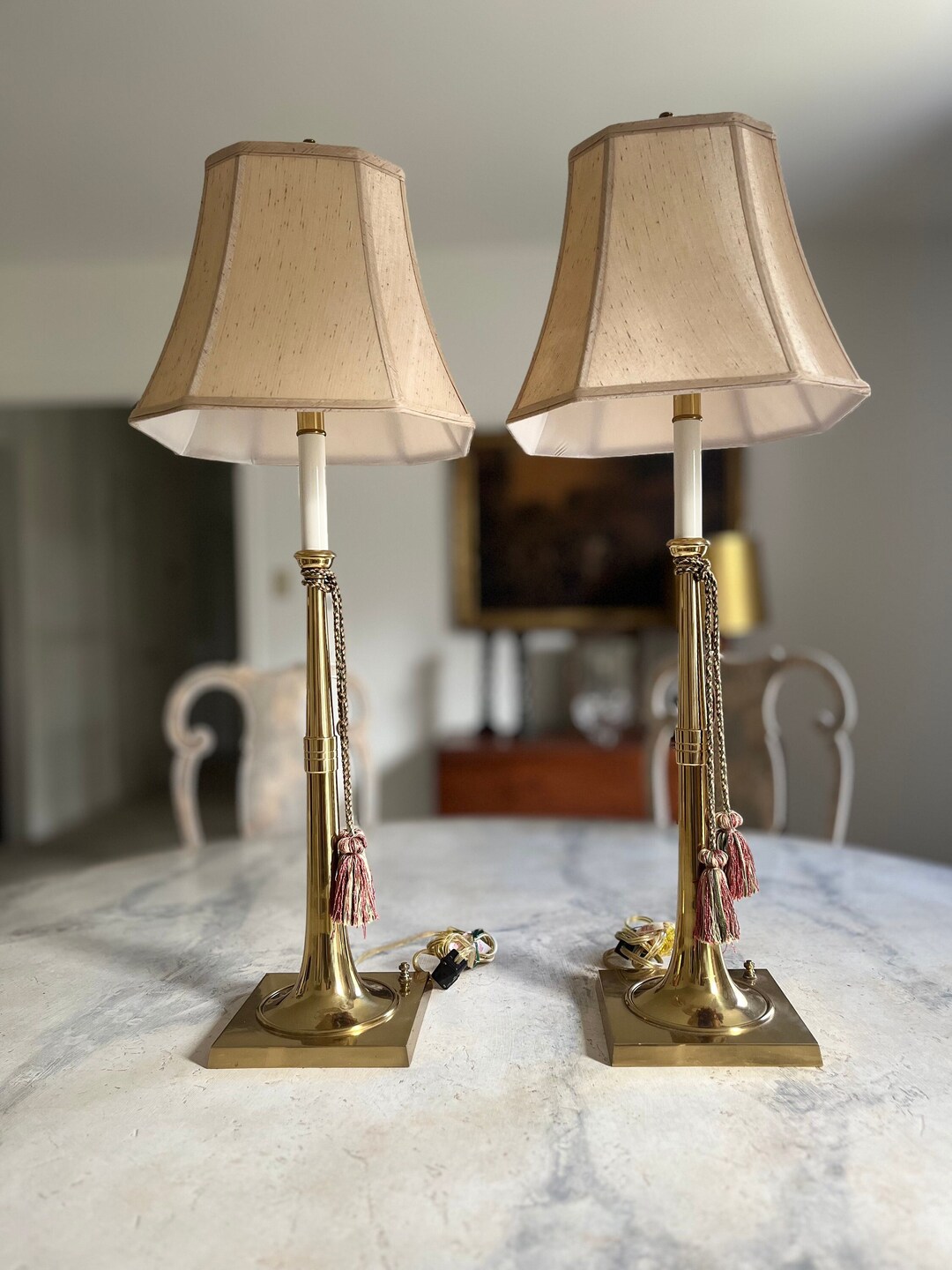 Pair of Vintage Brass Lamps With Tassels by Leviton Etsy