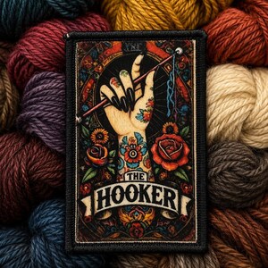 The Hooker Tarot IronOn Patch | Crochet Gift | Funny Crochet Tarot Patch | Crocheter Gift | Yarn Lover Patch