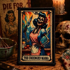 Unhinged Mama Tarot Iron On Patch | Witchy Gothic Alternative Mom Accessory
