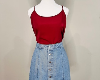 Denim Fringe Button Front Skirt