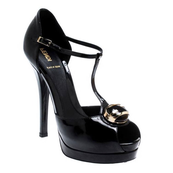 Fendi Patent Leather T Strap Stilettos