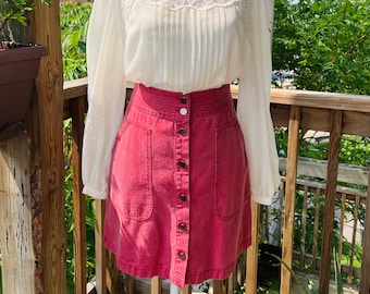 Vintage Unbranded Pink Denim Front Button Up Skirt