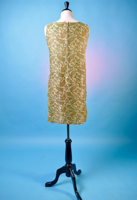 1960s Vintage Gold and Green Paisley Shift Dress - image 5