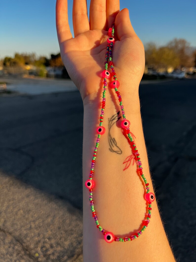 Colorful Evil Eye Beaded Necklace For Women - Handmade Boho Jewelry Gift, Summer & Daily Wear - View #8
