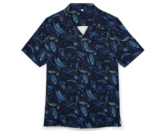 The Feather Unisex Hawaiian Button-Down Shirt, Tropical Vibes, Summer Wardrobe Essential, Beach Getaway Attire, Vacation Shirt, Casual Style
