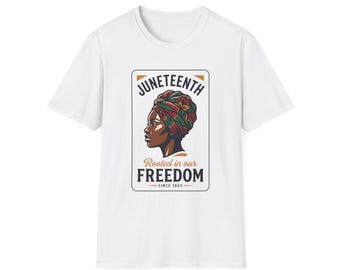 Juneteenth Headwrap Profile T-Shirt | Rooted in Our Freedom design