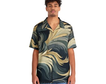 Waves Men's Hawaiian Shirt (AOP), Vibrant Tribal Print Summer Shirt, Perfect for Beach Days & Casual Outings, Great Gift for Dad