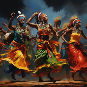 African Tribal Dance Wall Art, Colorful Home Decor, Cultural Gift for Dancers, Art Lovers, Tribal Design