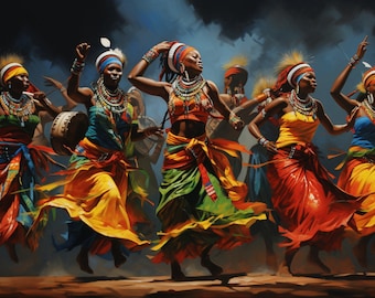 African Tribal Dance Wall Art, Colorful Home Decor, Cultural Gift for Dancers, Art Lovers, Tribal Design