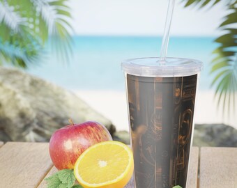 The Future Artistic Plastic Tumbler with Straw, Unique Beverage Cup, Modern Drinkware, Perfect for Home & Office, Ideal Gift for Art Lovers