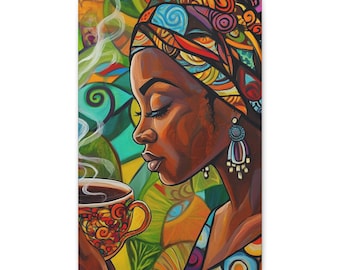 Coffee and a Conversation 2, Vibrant Art Canvas Print, Colorful Decor, African Woman Artwork, Home Wall Art, Unique Gift Idea