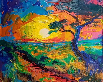 African Savanah Canvas Painting, Beautiful Serene Landscape, Ideal Home Wall Art, Great Gift for Adventure Seekers