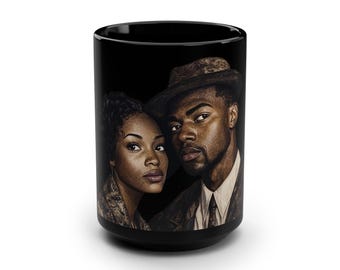 Sleek Ceramic Mug Black Coffee Black Mug V4 15oz, Unique Gift for Coffee Lovers, Housewarming Gift, Birthday Present