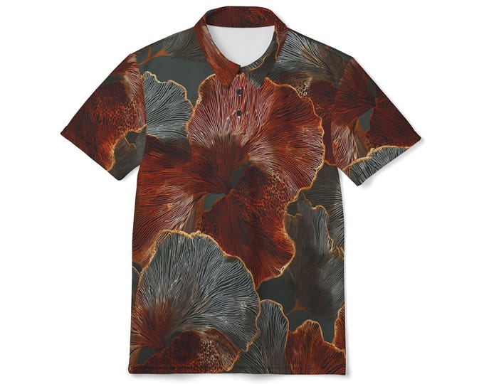 Featured listing image: Vibrant Red Floral Unisex Polo Shirt - Casual Wear, Summer Style, Beach Outing, Gift for Him/Her, Unique AOP Design