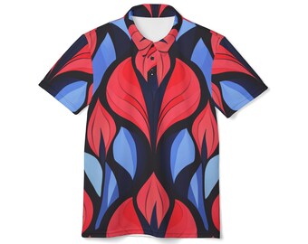 Vibrant Geometric Unisex Polo Shirt, Casual Wear, Summer Fashion, Beach Day Outfit, Unique Gift for Him/Her