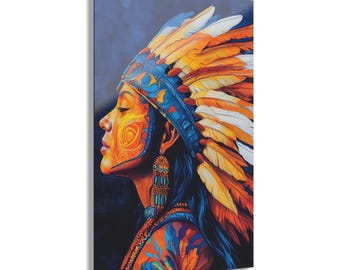 Native Headdress, Vibrant Acrylic Wall Art, Ethnic Decor, Colorful Home Accent, Cultural Artwork, Unique Gift