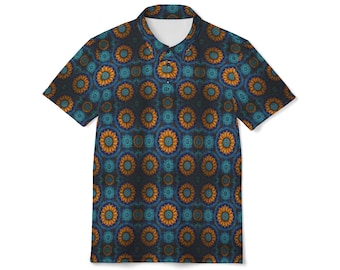 Teal Sunburst Mandala Polo