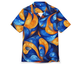 Summer Vibrant Hawaiian Button-Up Shirt, Tropical Summer Shirt, Beachwear, Vacation Attire, AOP Floral Print Top