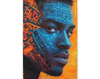Blue Face 1 Vibrant Canvas Art - Bold Expressionist Portrait, Home Decor, Wall Art, Gift for Art Lovers, Unique Artwork, African Heritage
