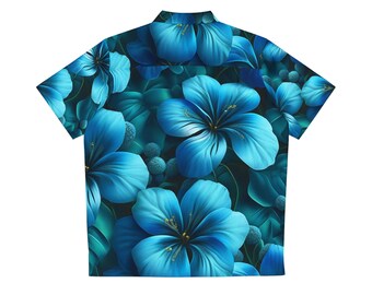 Blue Men's Hawaiian Shirt (AOP), Men's Casual Hawaiian Style Tropical Beach Shirt, Comfortable Short Sleeve Shirt For Summer