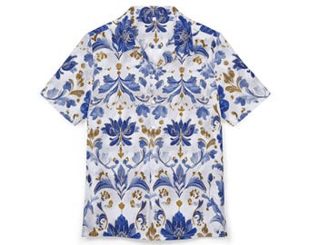 Tropical Floral Button Up Shirt, Summer Vacation Wear, Hawaiian Shirt for Men, Beach Party Outfit, Casual Summer Style