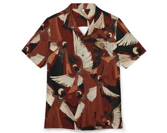 Black Angels Print Button-Up Shirt | Unisex Hawaiian Shirt | Summer Vacation, Beach Party, Festival Wear, Casual Everyday