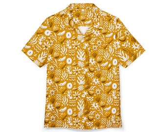 Vibrant Hawaiian Button-Up Shirt, Summer Beachwear, Tropical Vacation Top, Unisex Resort Shirt, Casual Style Shirt, Luau Attire