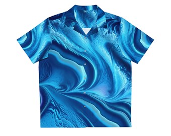 Blue Waves Men's Hawaiian Shirt (AOP), Men's Casual Hawaiian Style Tropical Beach Shirt, Comfortable Short Sleeve Shirt For Summer