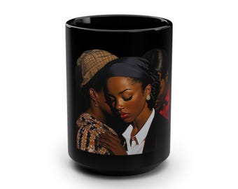 Black Coffee Black Mug V5, 15oz, Minimalist Ceramic Cup, Matte Finish, Modern Coffee Mug, Unique Gift
