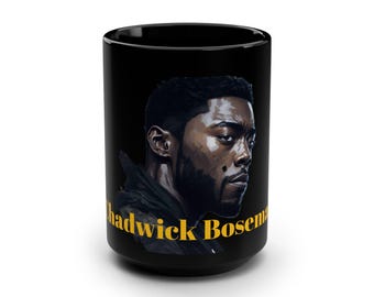 Chadwick Boseman Black Mug, 15oz, Actor Tribute Cup, Memorial Drinkware, Movie Fan Gift