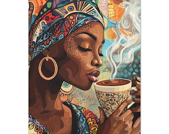 Coffee and a Conversation 3, Artistic Canvas Wall Art, Vibrant Mixed Media Print, Home Decor, Coffee Lover Gift, Bohemian Style Decor