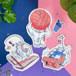 Buff Cat Workout Sticker Bundle | Matte Vinyl Cute Animal Stickers | Laptop stickers