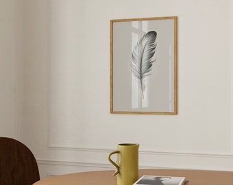 Fine Line Drawing Minimalist Feather Printable Art | Instant Wall Decor