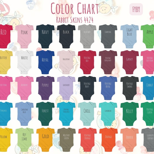 Rabbit skins Size Chart 4424 Color and Size Chart, Printify, SwiftPOD, Monster Digital, Print Geek, Infant Bodysuit Size Chart, Color Chart