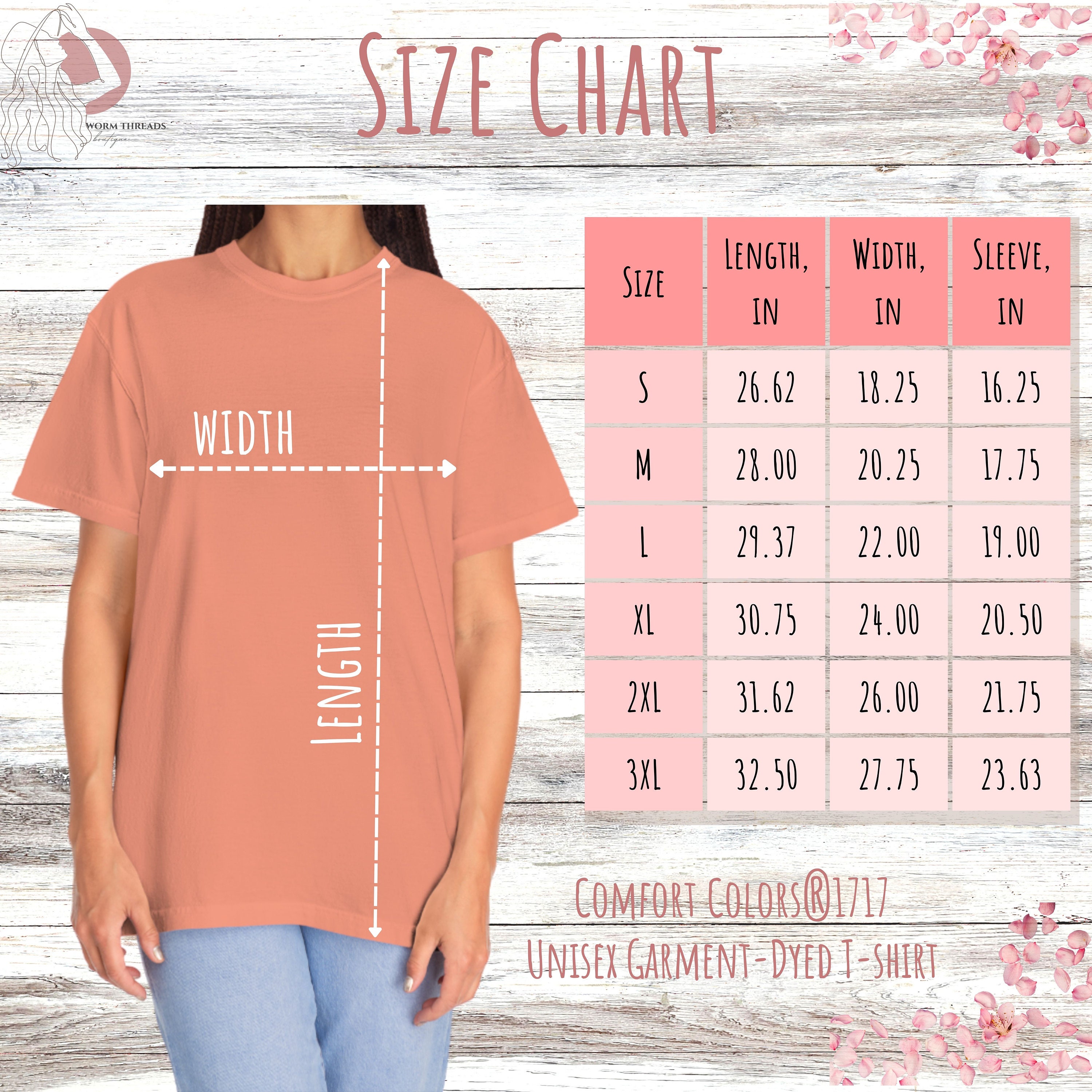 Comfort Colors Color and Size Chart, Comfort Colors Mockup, Tee Size