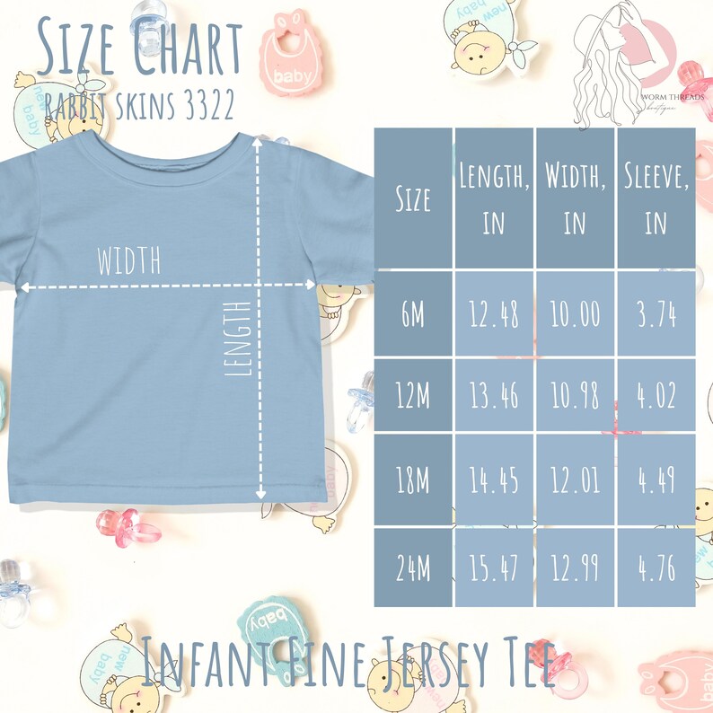 Rabbit Skins 3322 Color and Size Chart, Rabbit Skins Mockup, Tee Size