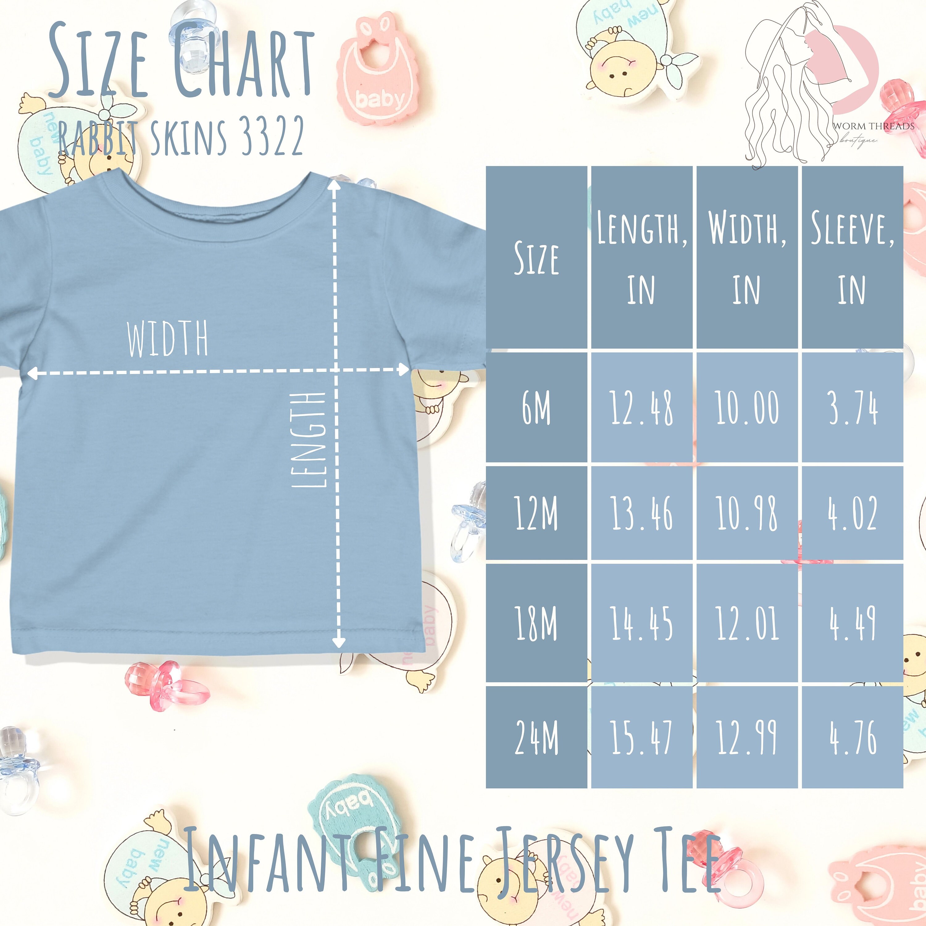 Rabbit Skins 3322 Color and Size Chart, Rabbit Skins Mockup, Tee Size