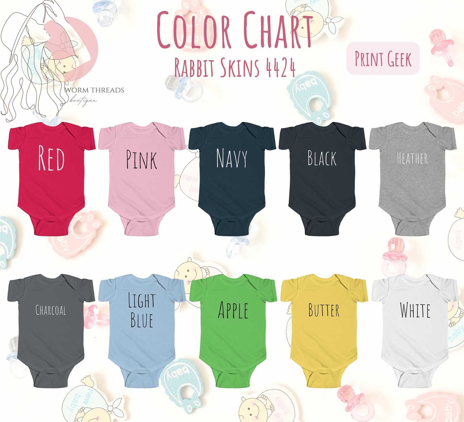 Rabbit Skins Size Chart 4424 Color and Size Chart, Printify, Swiftpod