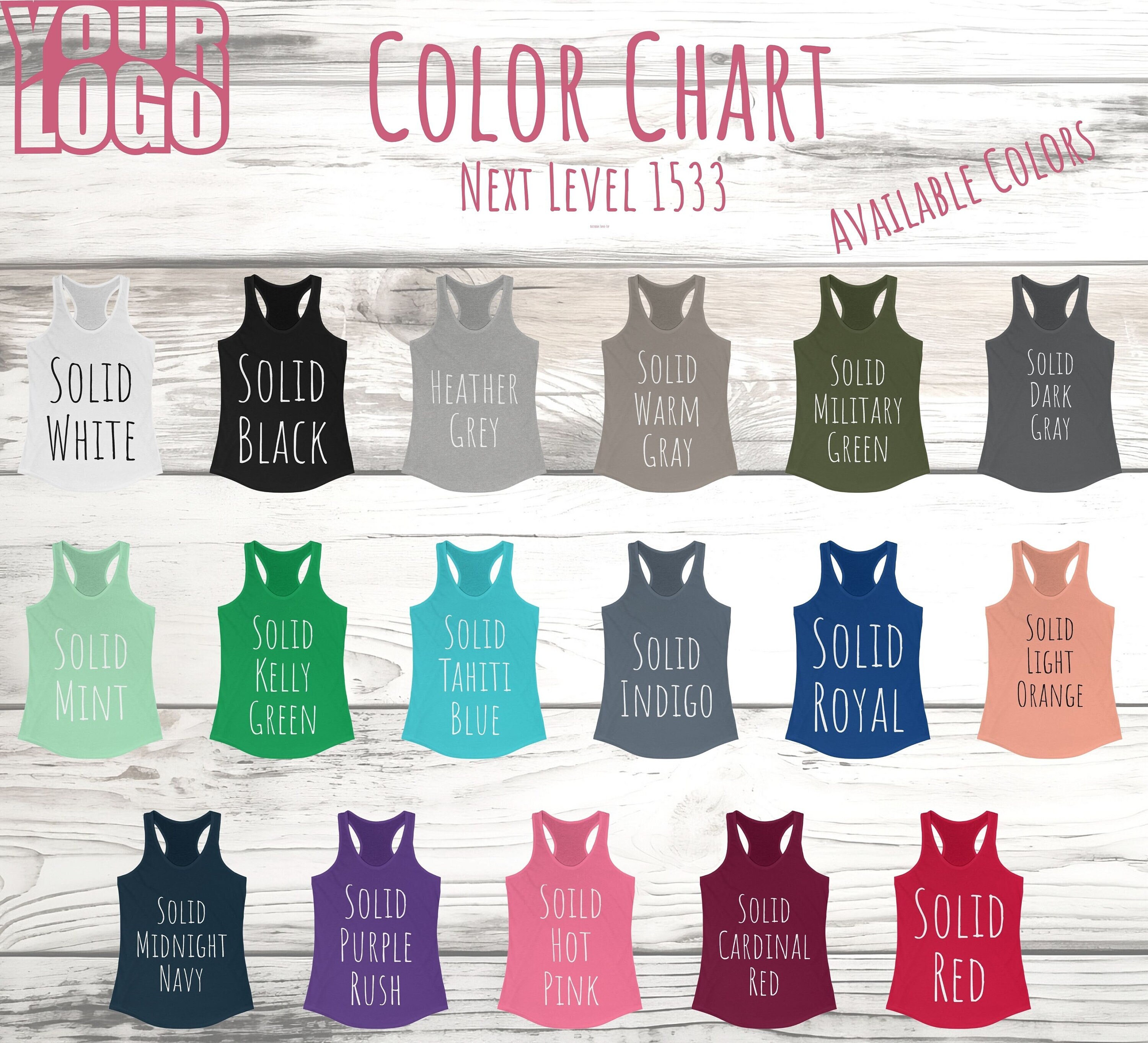 Editable Next Level Size Chart, Next Level Color Chart, Next Level 1533
